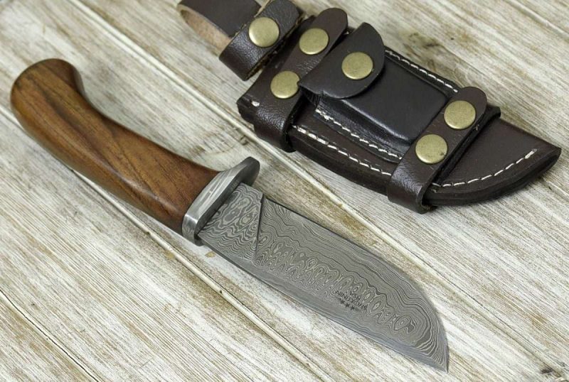 shokunin usa damascus knife clemence damascus engraved hunting knife with exotic rose wood handle sheath 41588770210005