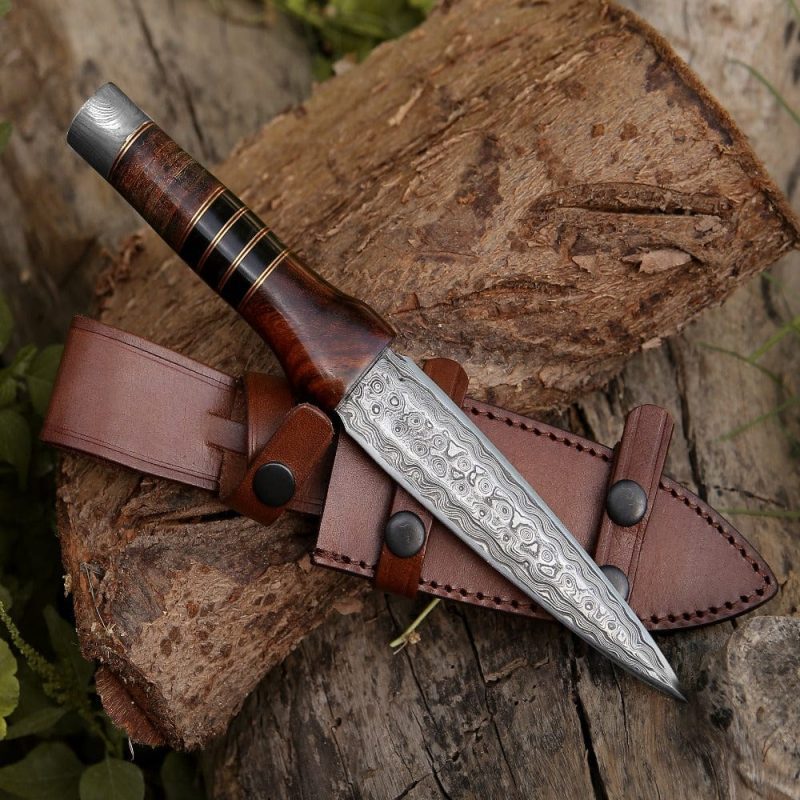 shokunin usa damascus knife cloud damascus fixed blade knife with sheath 41588768538837