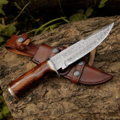 shokunin usa damascus knife crucifier original bowie hunting knife with exotic rosewood handle 41588768866517