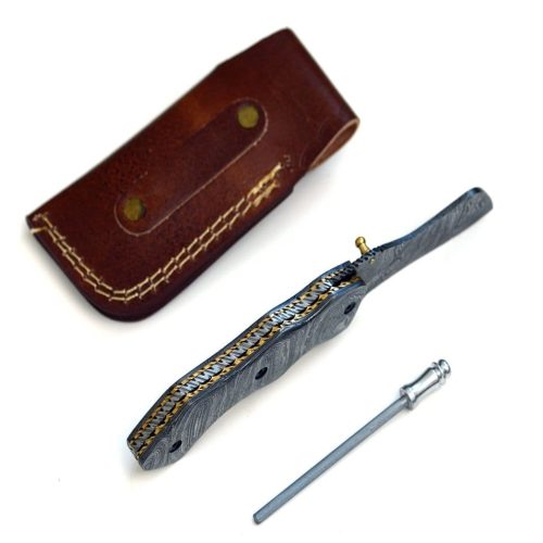 shokunin usa damascus knife damascene gentleman s cool damascus pocket knife with damascus handle sheath 41588763721941