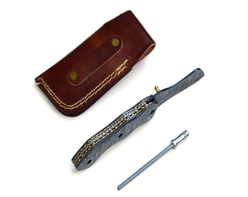 shokunin usa damascus knife damascene gentleman s cool damascus pocket knife with damascus handle sheath 41588763721941