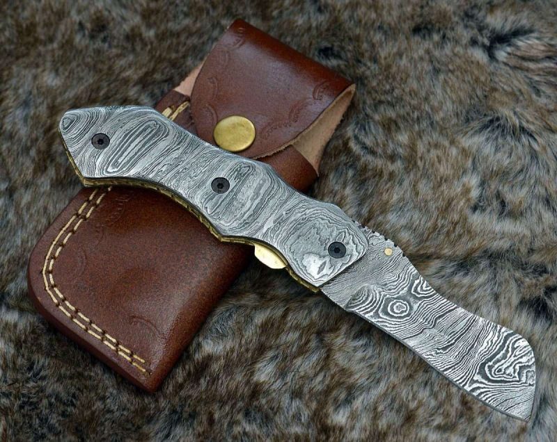 shokunin usa damascus knife damascene gentleman s cool damascus pocket knife with damascus handle sheath 41588767490261