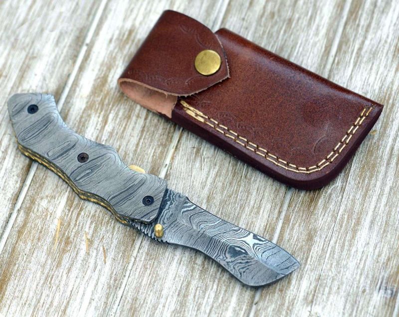 shokunin usa damascus knife damascene gentleman s cool damascus pocket knife with damascus handle sheath 41588767621333