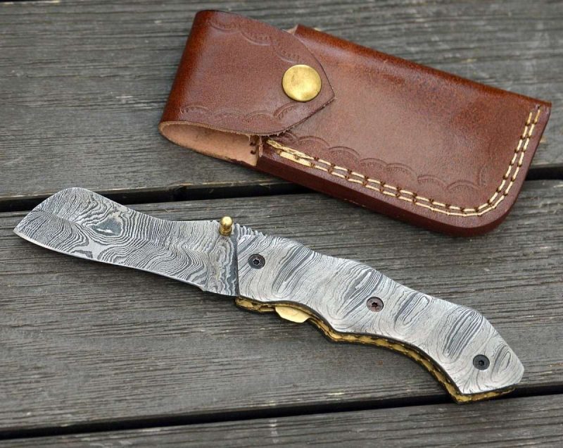 shokunin usa damascus knife damascene gentleman s cool damascus pocket knife with damascus handle sheath 41588767850709