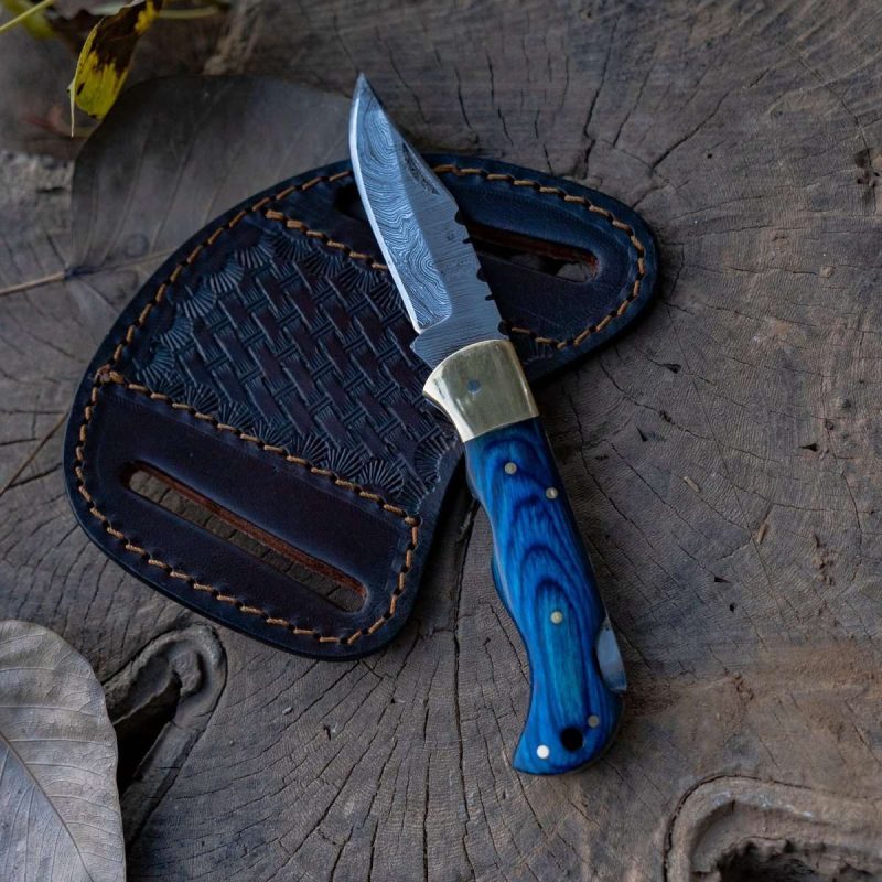 shokunin usa damascus knife diamond pocket knife with pakka wood handle 41588767883477