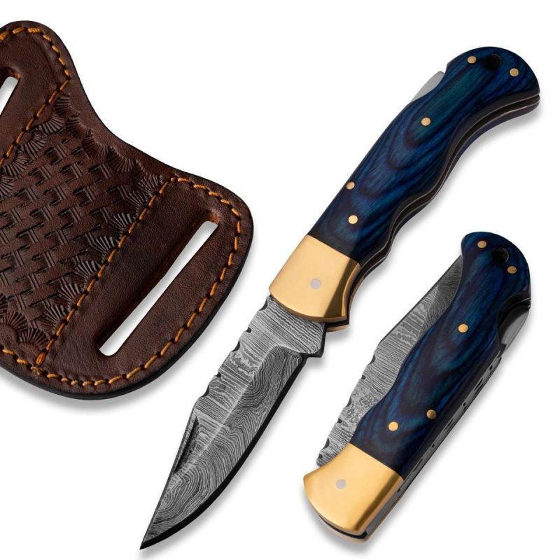 shokunin usa damascus knife diamond pocket knife with pakka wood handle 41588768047317