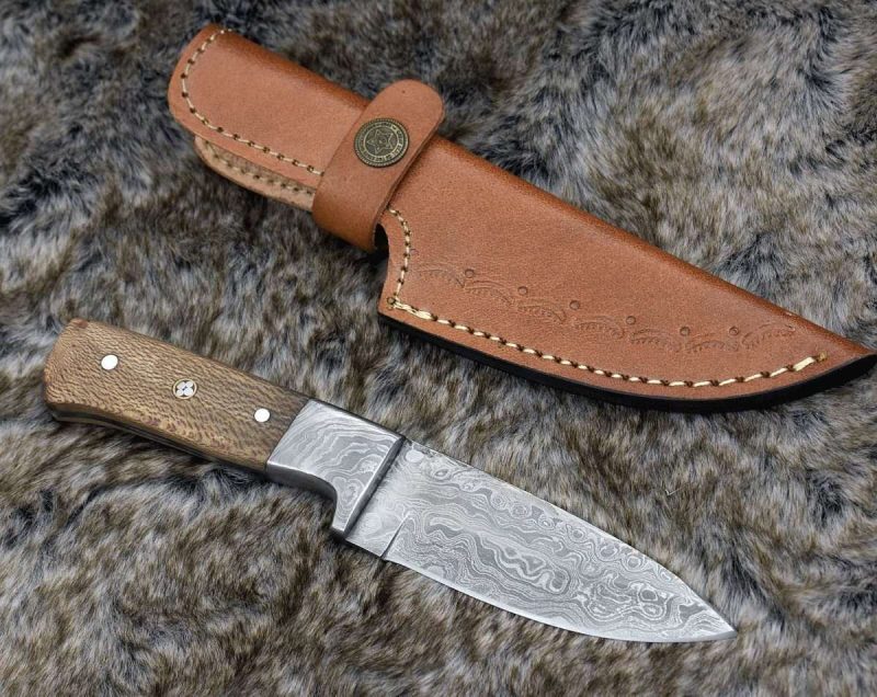 shokunin usa damascus knife dragon hunting knife with exotic leopard wood handle 41588764967125