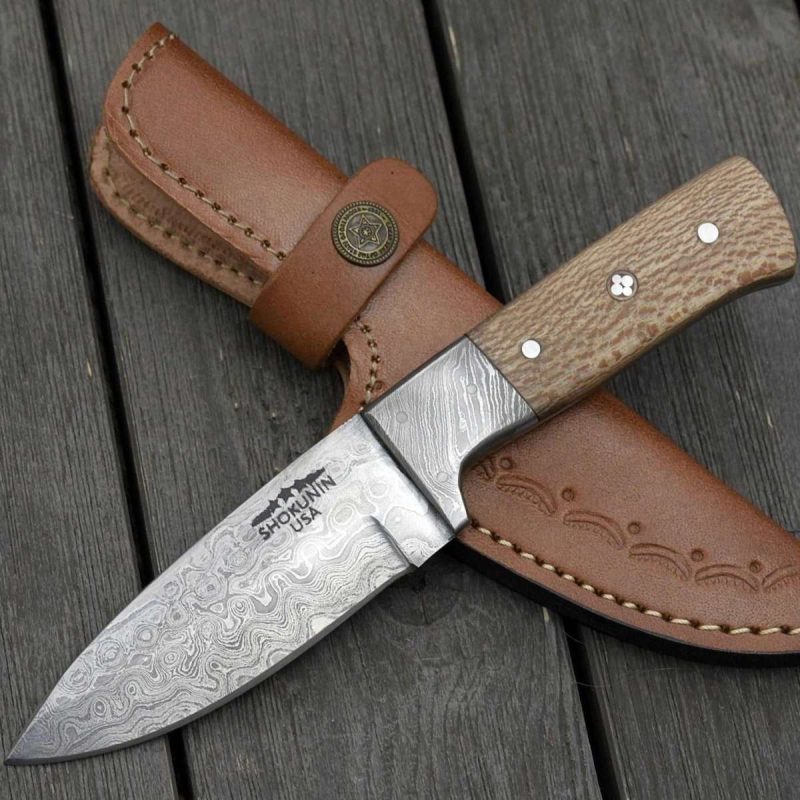 shokunin usa damascus knife dragon hunting knife with exotic leopard wood handle 41588768440533