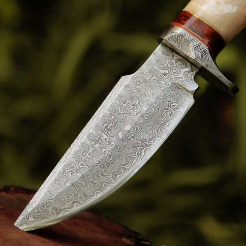 shokunin usa damascus knife elite damascus hunting knife with mother of pearl rose wood handle 41588779417813