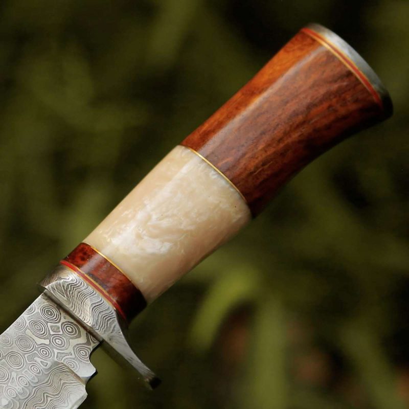 shokunin usa damascus knife elite damascus hunting knife with mother of pearl rose wood handle 41588785053909