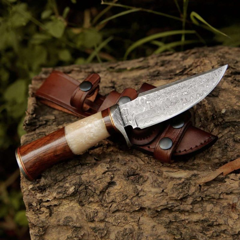 shokunin usa damascus knife elite damascus hunting knife with mother of pearl rose wood handle 41588793475285