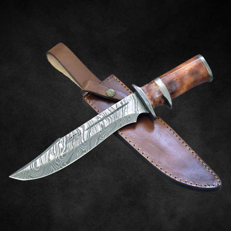 shokunin usa damascus knife empyrean bowie knife with bone handle sheath 41588784791765