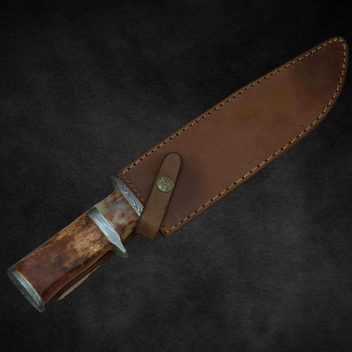 shokunin usa damascus knife empyrean bowie knife with bone handle sheath 41588792197333