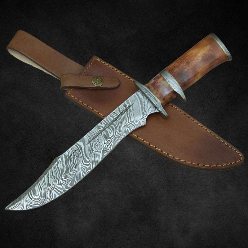 shokunin usa damascus knife empyrean bowie knife with bone handle sheath 41588792656085