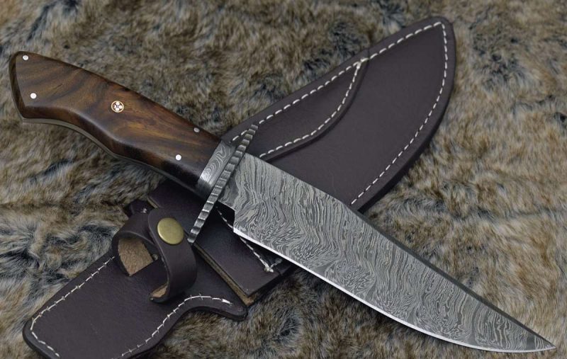 shokunin usa damascus knife excelsior game knife with exotic rosewood handle sheath 41588795605205