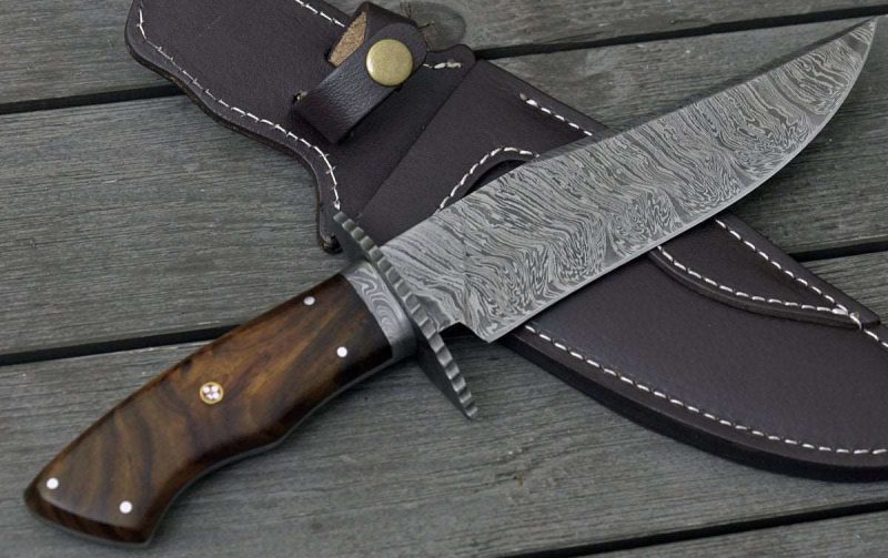 shokunin usa damascus knife excelsior game knife with exotic rosewood handle sheath 41588799963349