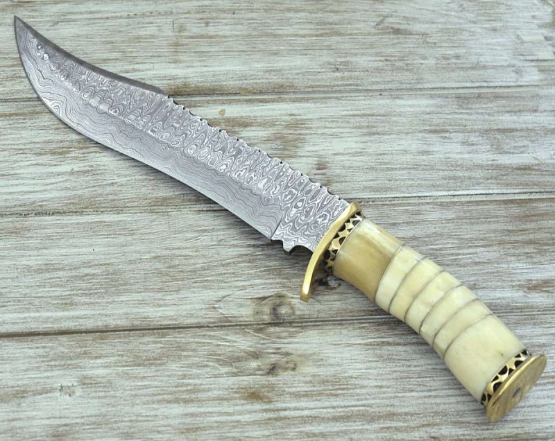 shokunin usa damascus knife glimmer damascus bowie knife with bone mosaic handle 41588781318357