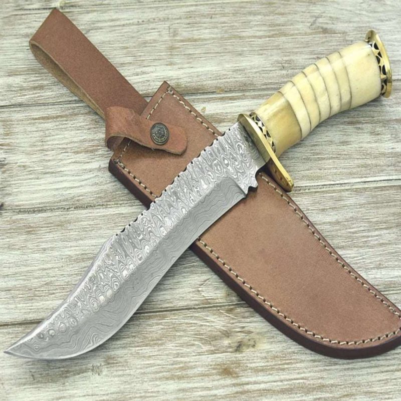 shokunin usa damascus knife glimmer damascus bowie knife with bone mosaic handle 41588788166869