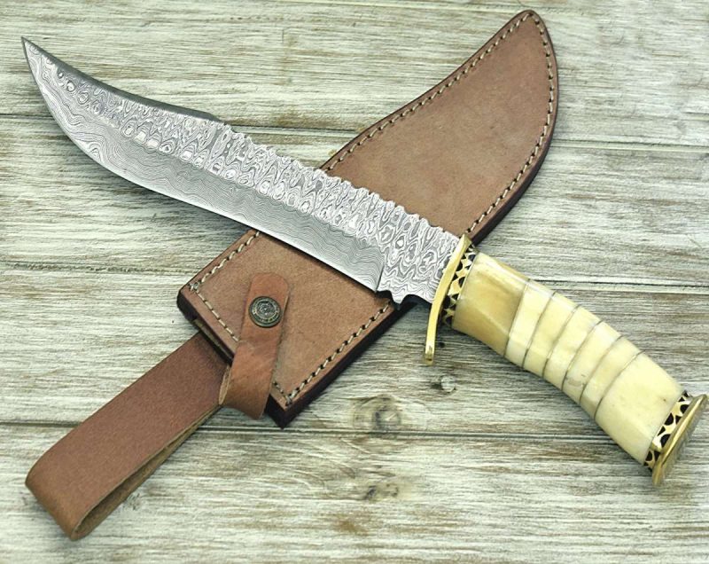 shokunin usa damascus knife glimmer damascus bowie knife with bone mosaic handle 41588795932885