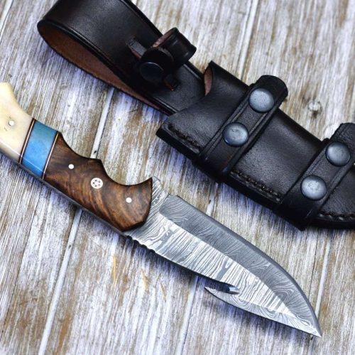 shokunin usa damascus knife gravity damascus gut hook hunting knife with exotic rose wood and bone handle 41588783874261