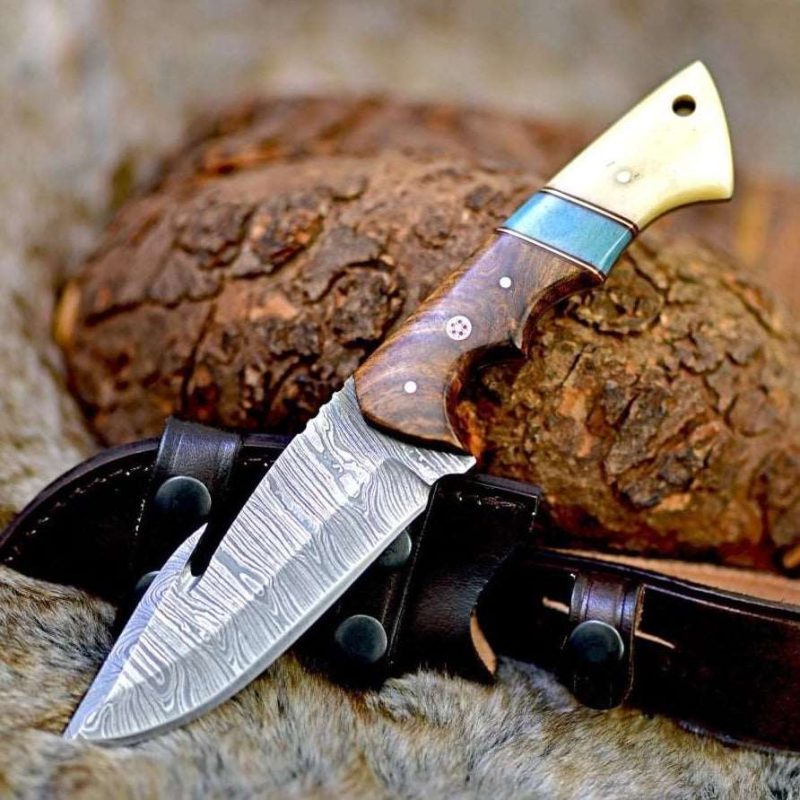 shokunin usa damascus knife gravity damascus gut hook hunting knife with exotic rose wood and bone handle 41588784922837