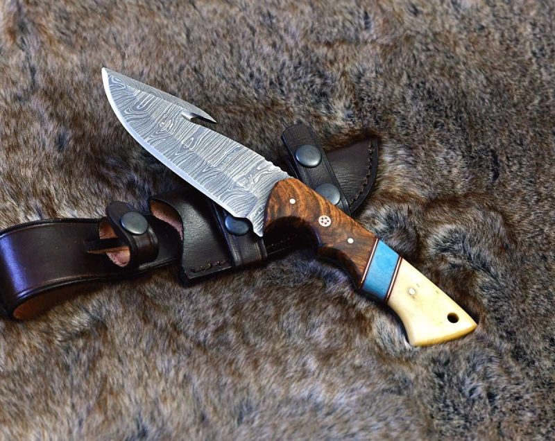 shokunin usa damascus knife gravity damascus gut hook hunting knife with exotic rose wood and bone handle 41588792787157