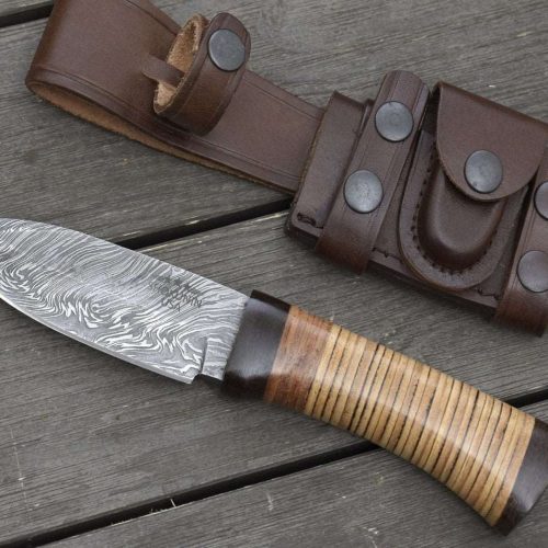 shokunin usa damascus knife hacker camp knife stacked leather handle 41588783349973