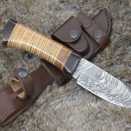 shokunin usa damascus knife hacker camp knife stacked leather handle 41588790231253