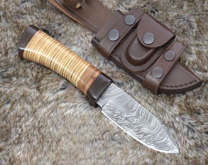 shokunin usa damascus knife hacker camp knife stacked leather handle 41588796752085