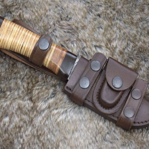 shokunin usa damascus knife hacker camp knife stacked leather handle 41588797276373