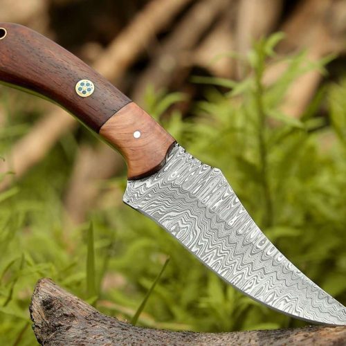 shokunin usa damascus knife halcyon field dressing knife with rosewood olivewood handle 41588785381589