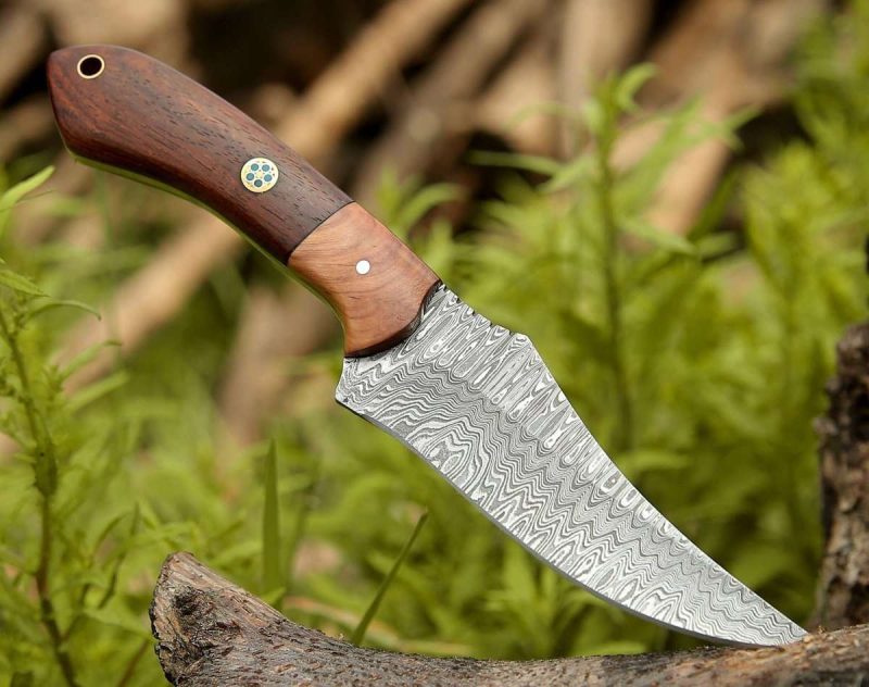 shokunin usa damascus knife halcyon field dressing knife with rosewood olivewood handle 41588785381589