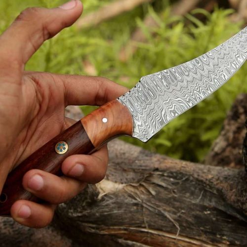 shokunin usa damascus knife halcyon field dressing knife with rosewood olivewood handle 41588786266325