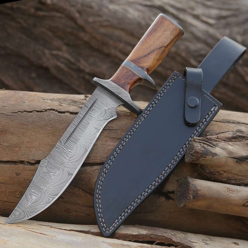 shokunin usa damascus knife innovator damascus bowie knife with rosewood handle 41588793213141