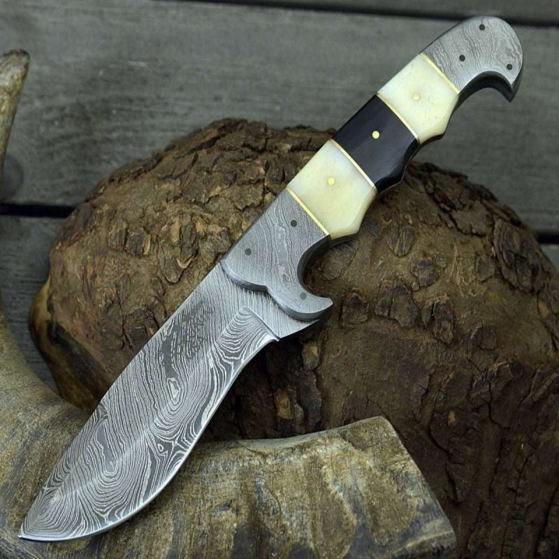 shokunin usa damascus knife kopesh damascus steel engraved hunting knife with bone horn handle 41588784824533