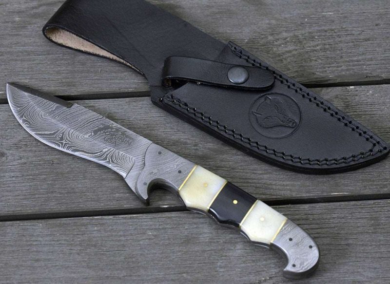 shokunin usa damascus knife kopesh damascus steel engraved hunting knife with bone horn handle 41588798357717