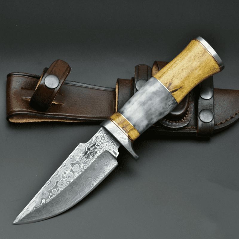 shokunin usa damascus knife legion damascus hunting knife with exotic yellow heart bone handle 41588795015381