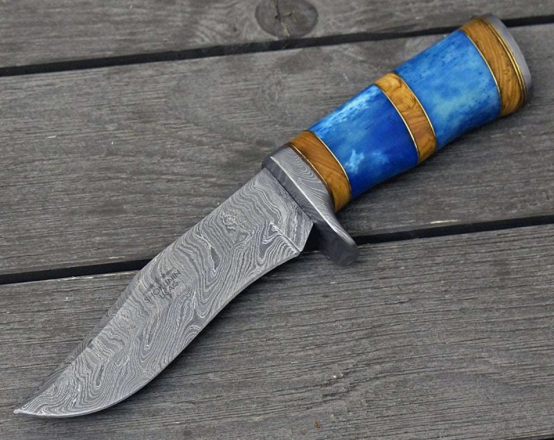 shokunin usa damascus knife lightbane damascus big game hunting knife with bone olive wood handle sheath 41588786594005