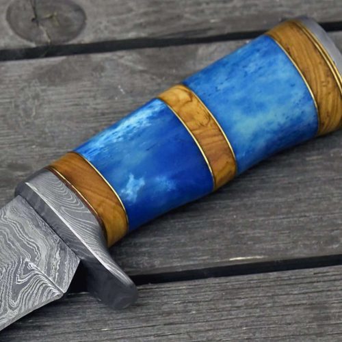 shokunin usa damascus knife lightbane damascus big game hunting knife with bone olive wood handle sheath 41588786987221