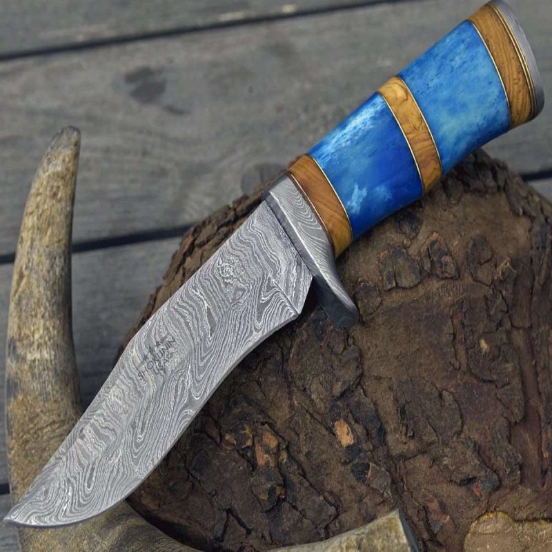 shokunin usa damascus knife lightbane damascus big game hunting knife with bone olive wood handle sheath 41588795670741