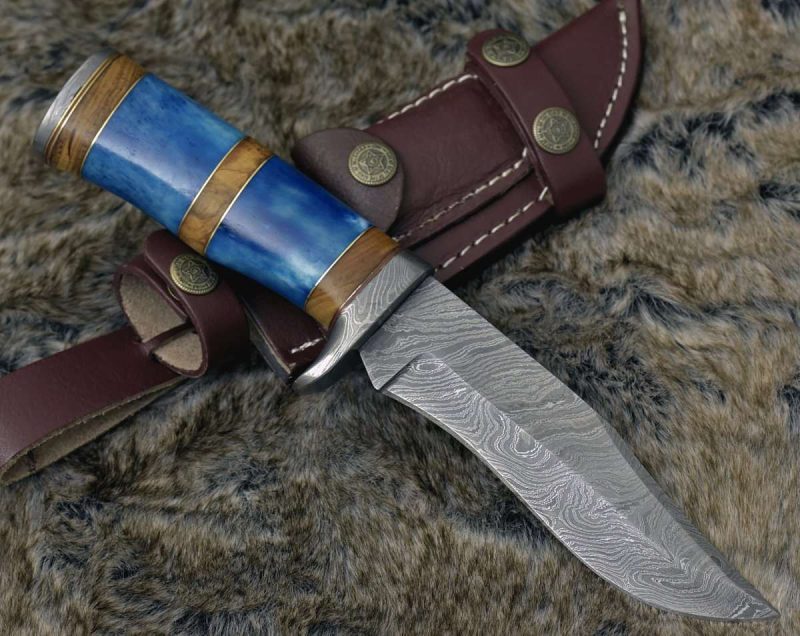 shokunin usa damascus knife lightbane damascus big game hunting knife with bone olive wood handle sheath 41588797210837