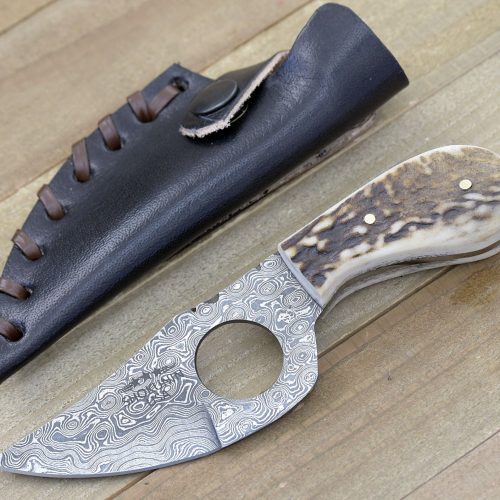 shokunin usa damascus knife shadowstalker damascus skinning knife damascus knife stagorn handle with leather sheath 41588786495701