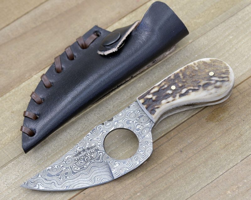 shokunin usa damascus knife shadowstalker damascus skinning knife damascus knife stagorn handle with leather sheath 41588786495701