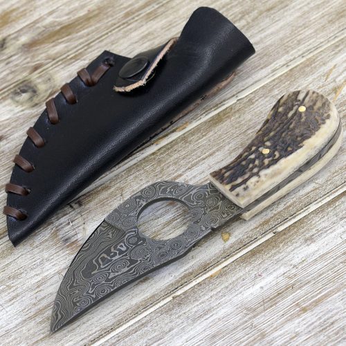 shokunin usa damascus knife shadowstalker damascus skinning knife damascus knife stagorn handle with leather sheath 41588798619861