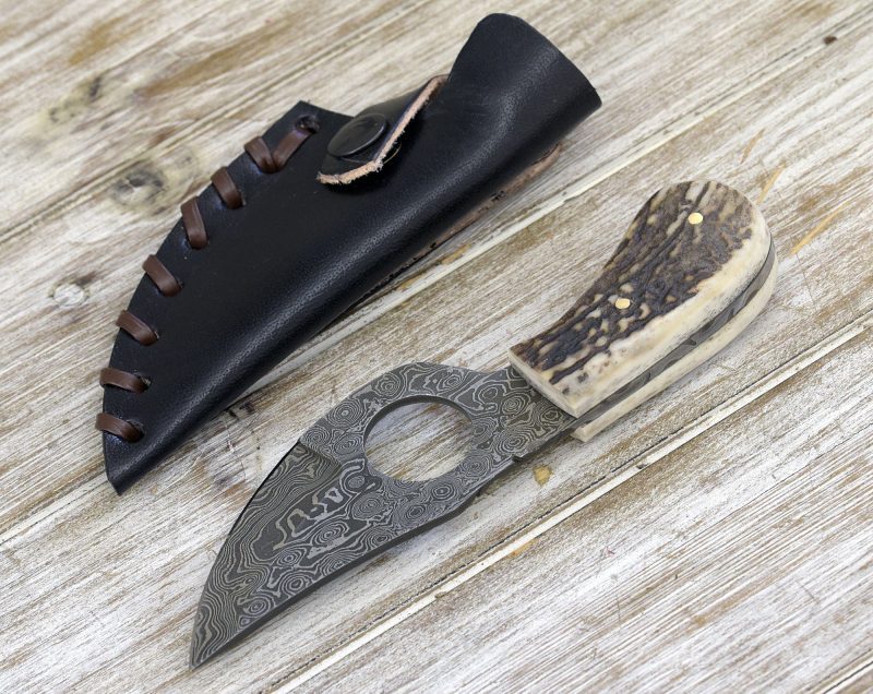 shokunin usa damascus knife shadowstalker damascus skinning knife damascus knife stagorn handle with leather sheath 41588798619861