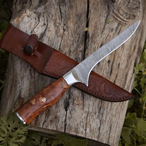 shokunin usa fillet knife concord damascus fillet knife with exotic olive wood handle 41588766834901