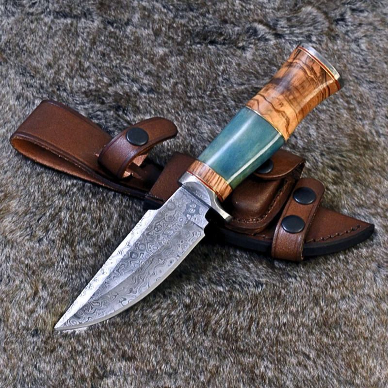 shokunin usa fixed blade knife frost damascus hunting knife with olive wood bone handle 41588783677653