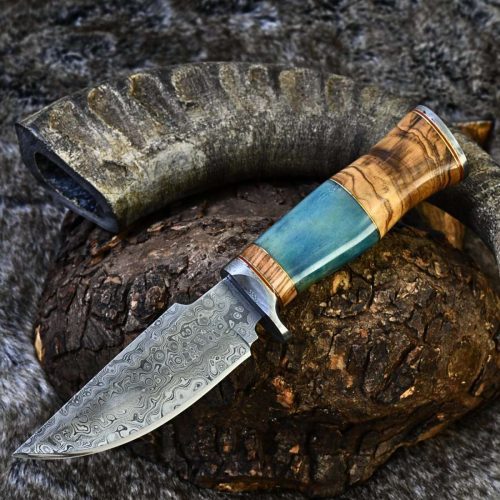 shokunin usa fixed blade knife frost damascus hunting knife with olive wood bone handle 41588784038101