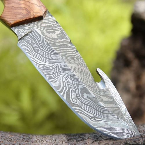 shokunin usa gut knife echelon damascus gut hook knife with exotic olive wood turquoise handle 41588769423573