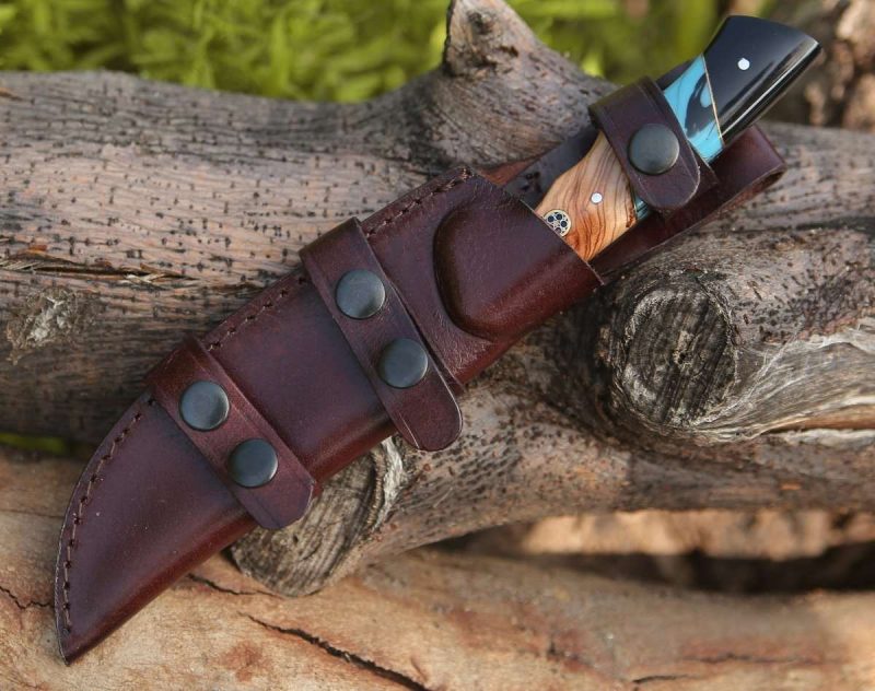 shokunin usa gut knife echelon damascus gut hook knife with exotic olive wood turquoise handle 41588769521877